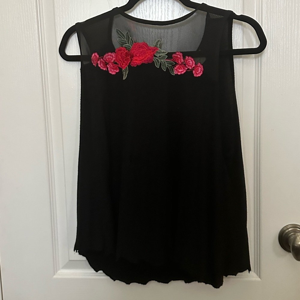 Black blouse with roses